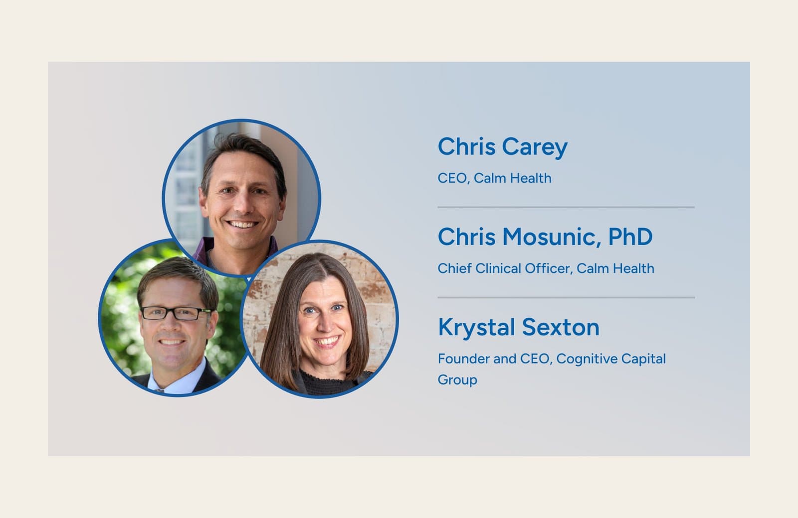 Speaker card for the Calm Health webinar Building Brain Capital in the Age of AI, August 2026, featuring Krystal Sexton
