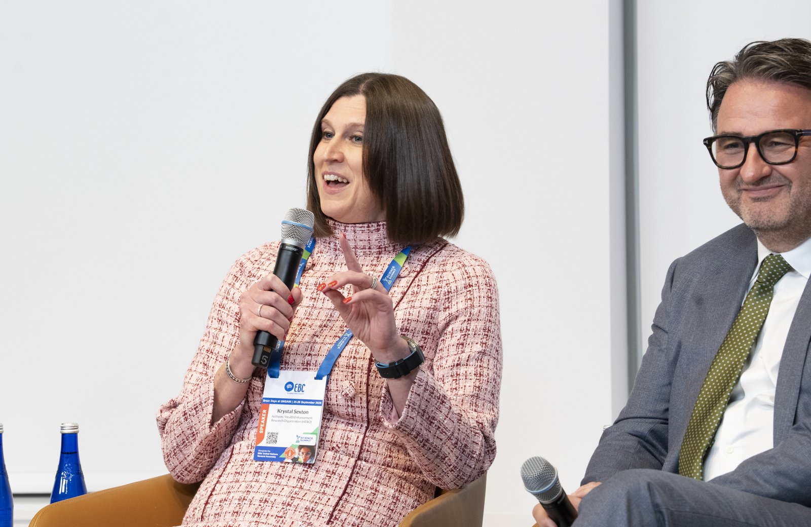 Krystal Sexton answering a question at the UNGA80 Science Summit session The Business of Brain Health, New York, September 2025